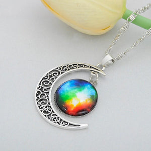 Rainbow Galaxy Moon - Gay Necklace - gaypridehub