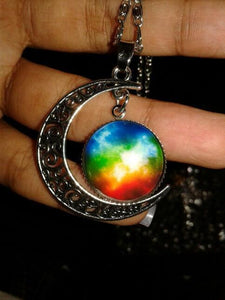 Rainbow Galaxy Moon - Gay Necklace - gaypridehub