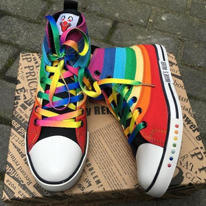 Women Rainbow High-top Canvas Shoes - LGBT Lesbian Love And Pride - gaypridehub